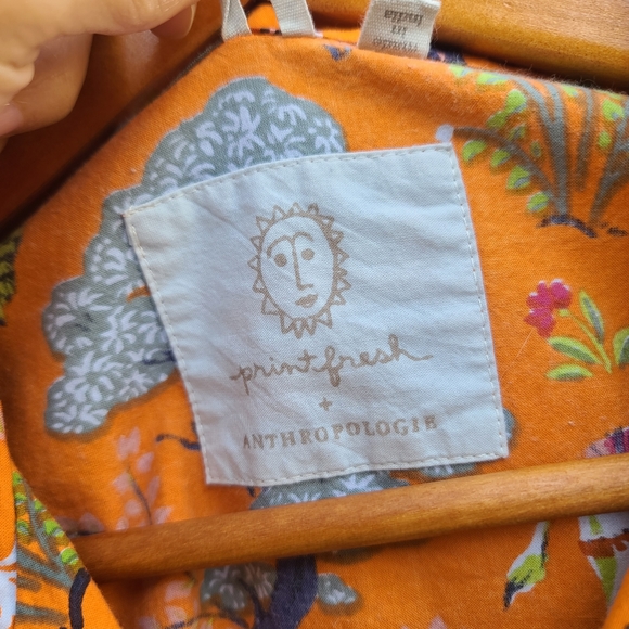 Printfresh x Anthropologie | Long Sleeve Sleep TOP in Orange Motif Size Small - Picture 4 of 10